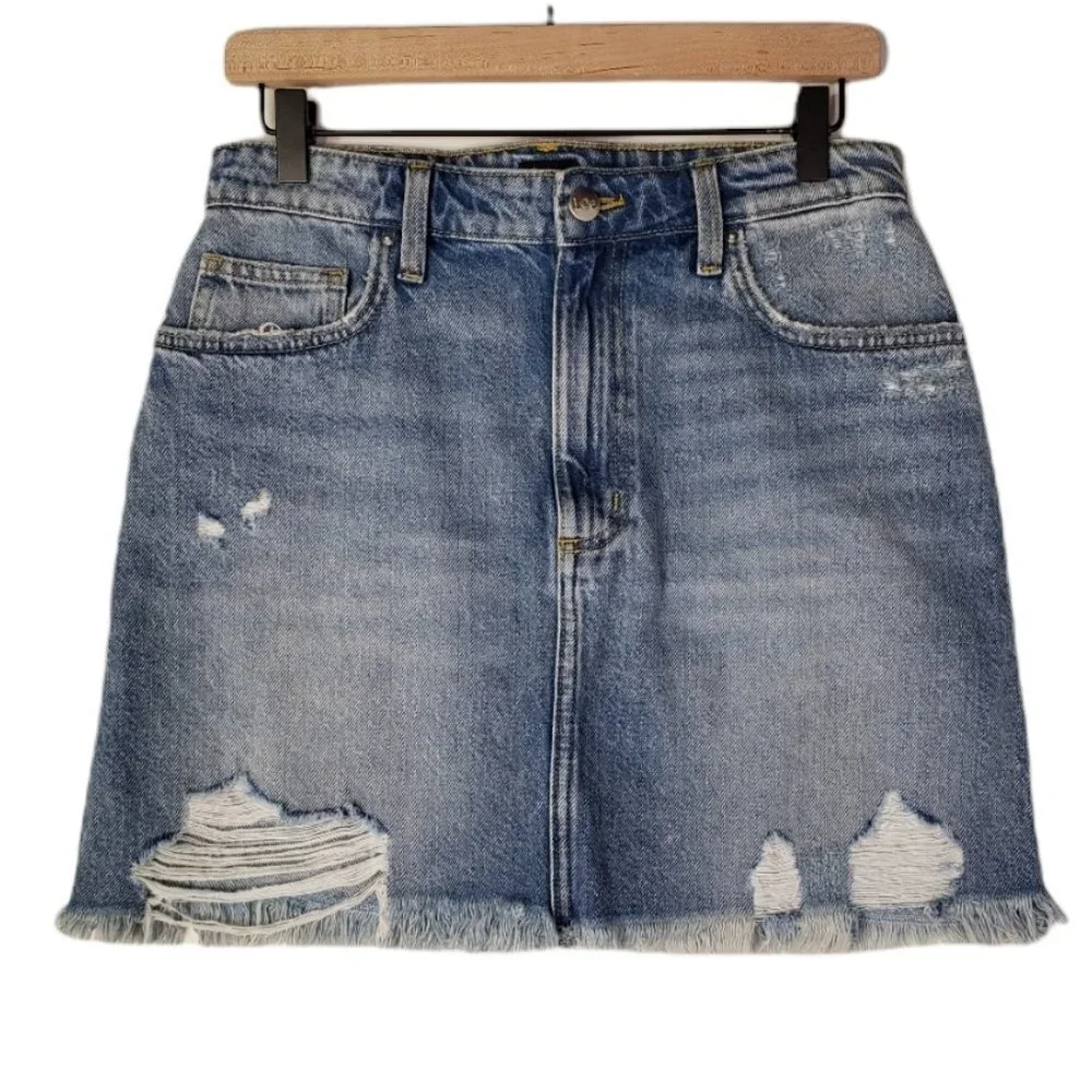 Lee Modern Vintage Distressed Denim Mini Skirt 29 M Prairie‎ Blue Jean